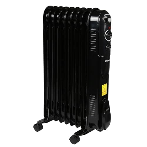 Image of EMtronics EMOFR9BLK 2000W/2KW 9 Fin Portable Electric Oil Filled Heater Radiator with Adjustable Thermostat and 3 Heat Settings for 20 sqm Room - Black