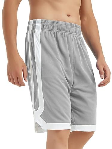 Image of TOPTIE Men's 7" Mesh Basketball Shorts with Pockets, 2-Tone Active Athletic Shorts, Workout Shorts for Adult-Grey-L