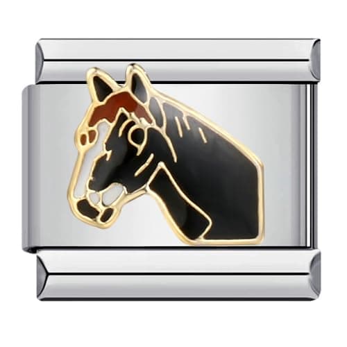 Image of Mon & Sons Funny Nurse Love Heart Butterfly Elephant Horse Pony Swan Monkey Teddybear Coffee Charm Silver 9mm Italian Link Compatible With Modular Bracelet (Horse Pony Mother Daughter Pet Animal)