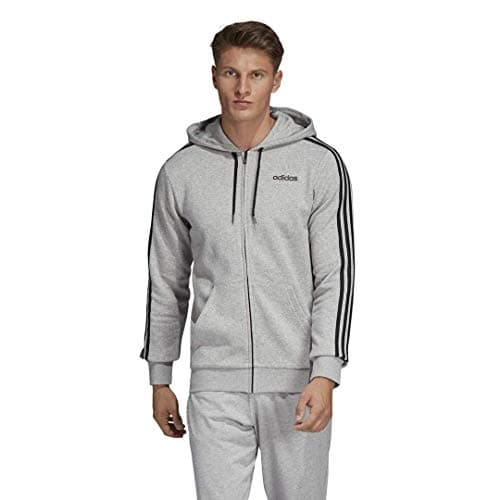 Image of adidas mens Essentials 3-Stripes Regular Fit Training Fleece Track Top Sweatshirt, Medium Grey Heather/Black, 2XLT
