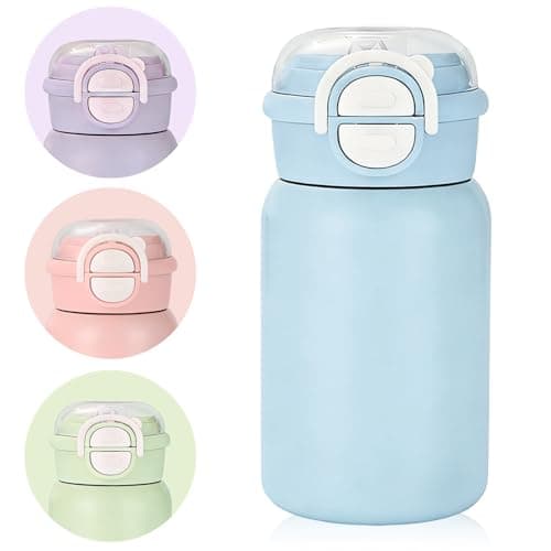 Image of 400ml Small Water Bottle with 2-in-1 Lid, Double-Wall Insulated Water Bottles with Straw, Portable Travel Water Bottle, Leak-Proof & Handle, for Hot/Cold Drinks, Handbag, Sport, Work (Blue)