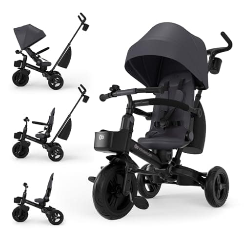 Image of Kinderkraft AVEO 2 PRO Tricycle 6 in 1, CLICK&TWIST Rotating Seat, Reclining Both Directions, Foldable Compact Frame, UPF50+ Canopy, Freewheel, 9 Months to 5 Years, Grey