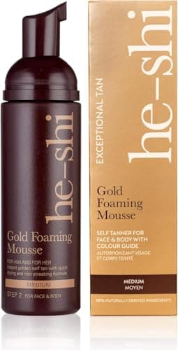 Image of He-Shi Self Tan Gold Mousse Instant Tan - Bronzing Natural Glow - Fast Drying No Smell - Vegan & Cruelty-Free - Buildable Sun-Kissed Self Tanner