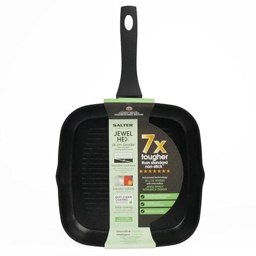 Image of Salter Jewel Hex 28 cm Griddle Pan – 7 x Tougher Than Standard Non-Stick*, Diamond-Effect, PFOA-Free, Induction Suitable, Hi-Low Technology, Corrosion & Scratch Resistant Aluminium, Dishwasher Safe