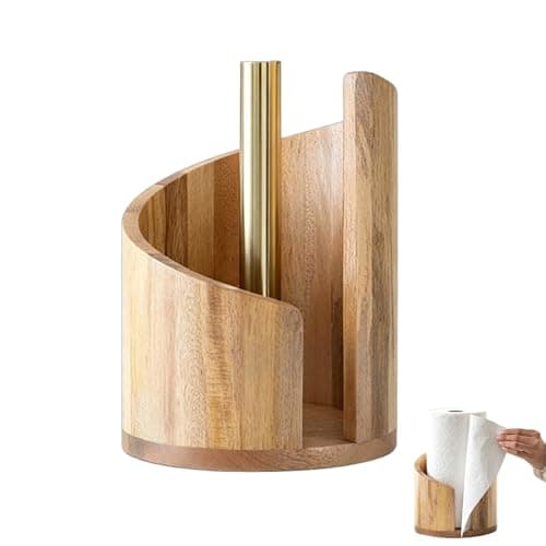 Image of Livoravoli Mountain Paper Towel Holder, Countertop Roll Holder with Wooden Base, Effortless One-Hand Tearing, Paper Roll Holder for Kitchen, Bathroom, Livingroom, Home Decor (Wood)
