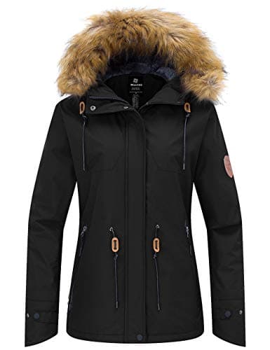 Image of Wantdo Women's Mountain Ski Jacket Warm Winter Coats Hooded Snowboarding Jacket Outdoor Waterproof Windbreaker Jackets Black L