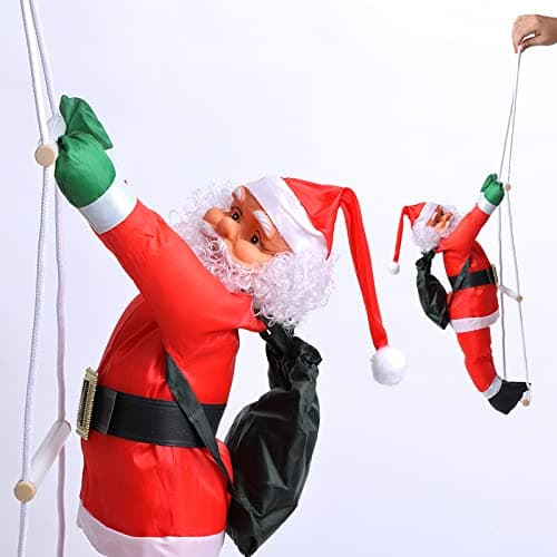 Image of YUNSTK 60cm Santa Claus Climbing on Rope Ladder, Indoor Outdoor Christmas Hanging Ornament Santa Decorations, Santa Climbing Ladder for Xmas Festival Party Home Door Wall Christmas Tree Decoration