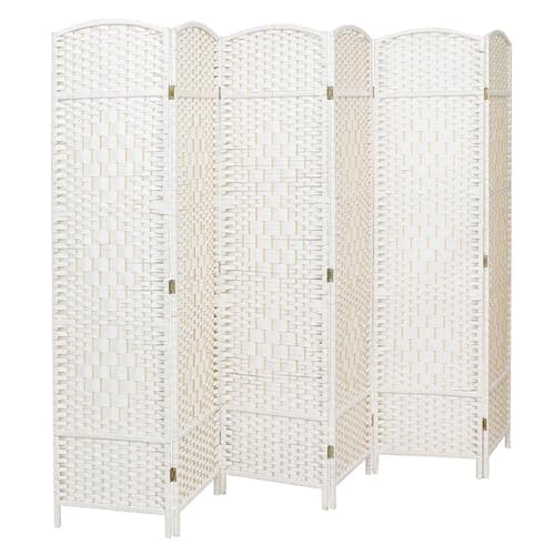 Image of INMOZATA Hand-woven Wicker Room Divider, 6 Panel Folding Screens and Room Dividers Free Standing, White Room Partition Privacy Screen Room Divider for Bedroom Living Room Office