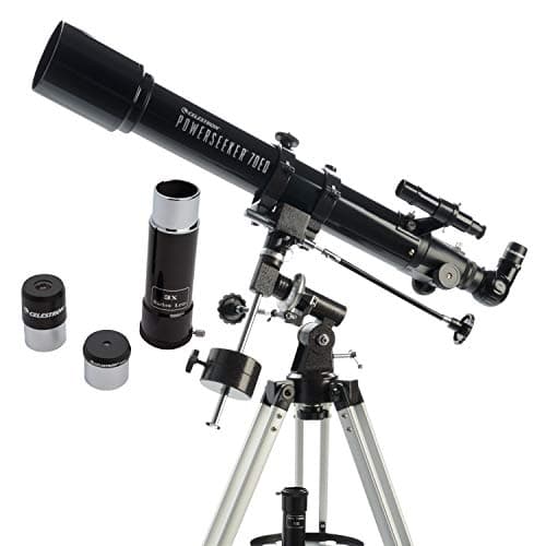 Image of Celestron 21037 PowerSeeker 70EQ Refractor Telescope - includes Two Eyepieces, Erect Image Diagonal, 3x Barlow Lens, Height-adjustable Tripod and Deluxe Accessory Tray, Black