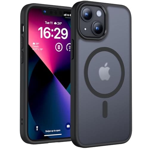 Image of TOCOL Magnetic for iPhone 13 Mini Case 5.4-Inch, Fit for MagSafe, [14FT Military Grade Drop Tested], Shockproof Slim Anti-Fingerprint Translucent Matte Back Protective Phone Cover (Black)