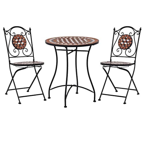 Image of vidaXL Romantic Mosaic Bistro Set 3-Piece - Ceramic Tile Terracotta - Garden, Patio, Balcony Furniture - Sturdy Iron Frame, Easy to Clean