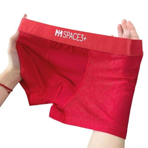 Image of Men's Modern Trunks With Breathable Hollow Mesh Panels Ice Silk Texture And U Convex Pouch Structure(3XL Red)
