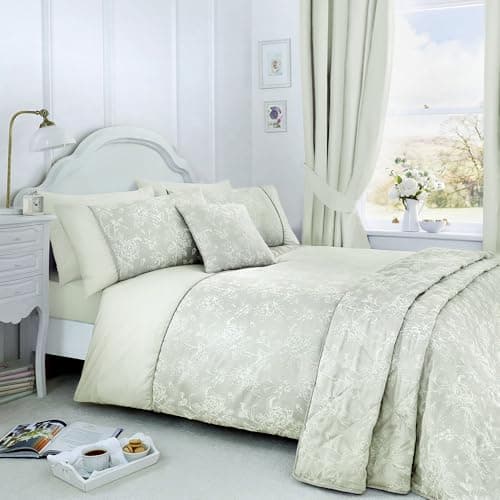 Image of Dreams & Drapes Woven Jasmine Duvet Cover Set, 55% Cotton 45% Polyester, Single 140x200cm, Green, Jacquard, Floral Pattern, 142 Thread Count