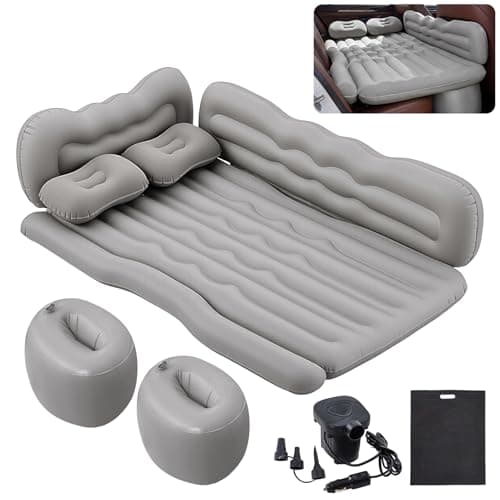 Image of The Fellie Inflatable Car Air Mattress for Back Seat, Backseat SUV Air Mattress, Portable Blow Up Mattress with Electric Pump, Pillows & Carry Bag, Outdoor Sleeping Pad for Car Universal SUV, Grey