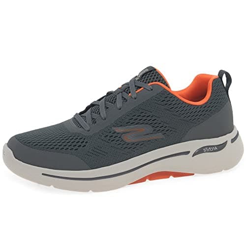 Image of Skechers Men's Go Walk Arch Fit Idyllic Trainers, Charcoal Textile/Synthetic/Orange Trim, 8 UK