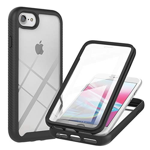Image of Knoowcase for iPhone SE 2022 Case iPhone SE 2020 iPhone 8 Phone Case iPhone 7 Built-in Screen Protector Shockproof Full Body Protection Rubber Bumper Stylish Clear Rugged Back Shell Cover, Black