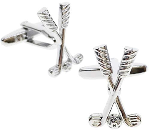 Image of Mens BMC-Designs Pair Silver Golf Ball Long Clubs Cufflinks Player Golfer Sports Dress Shirt Novelty UK Seller
