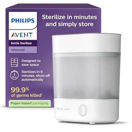 Image of Philips Avent Advanced Bottle Steriliser, Kills 99.9% of Germs*, 10 min Sterilising Cycle - SCF291/01