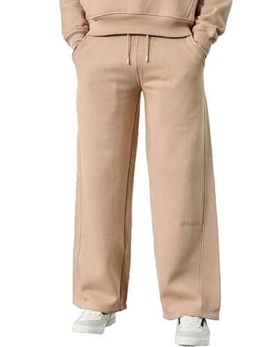 Image of JMOJO Stylish Wide Leg Baggy Joggers Men - Perfect Mens Open Hem Joggers with Spacious Ample & Back Pockets - Elastic Waistband with Drawstring - Thick Warm Baggy Sweatpants Men Beige
