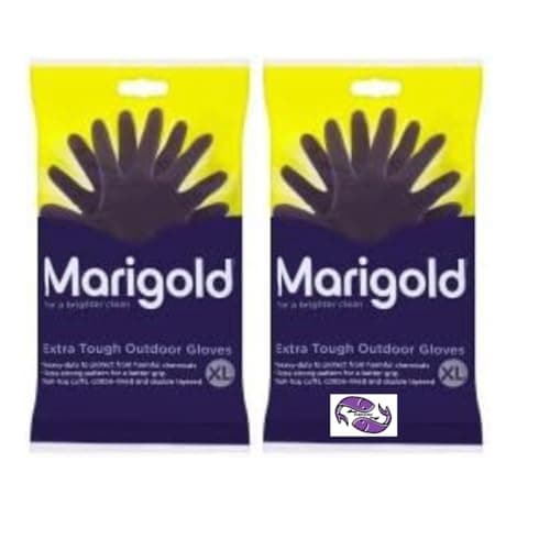 Image of PURPLEFISH Marigold Extra Tough Outdoor Gloves XL (2 packs) containing 2 PAIRS of Protective Rubber Cleaning Strong gloves polybag packaging