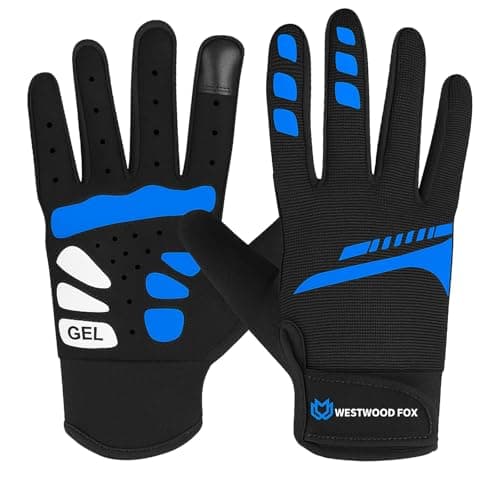 Image of WESTWOOD FOX Cycling Gloves for Men Women, Full Finger, Anti-slip Touchscreen Breathable Mountain Bike Gloves for MTB Riding, BMX, ATV,Road Racing,Bicycle.Climbing and Outdoor Sports (Blue, L)