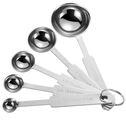 Image of WOLMIK Measuring Spoon Set, Stainless Steel Teaspoon, 5 Pieces Small Spoon Set with Scale, 1/8, 1/4, 1/2, 1 TSP & 1 TBLS Measuring Spoon for Small Dry Rations, Liquids, Baking Measuring, Solids