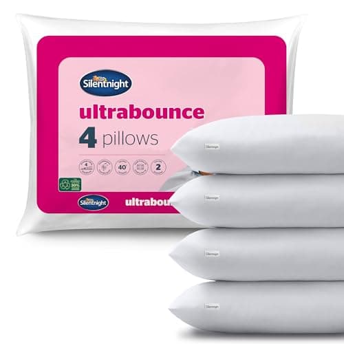Image of Silentnight Ultrabounce Pillows 4 Pack - Soft Medium Support Comfortable Bouncy Pillows for Stomach, Back and Side Sleepers - Machine Washable and Hypoallergenic Bed Pillows - Pack of 4
