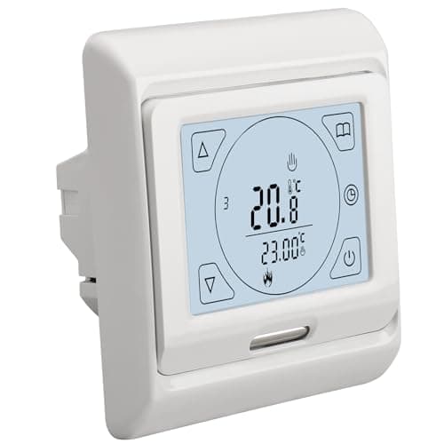 Image of Wengart Room Thermostats WG809,7-day Programmable LCD Display Touch Screen 230V 16A for Electric Underfloor Heating Wall Mounted White