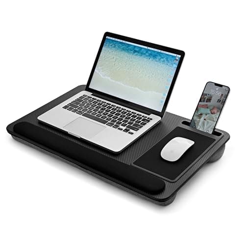 Image of Portable Lap Desk Wood Laptop Tray with Cushion, Lightweight Laptop Stand for Bed Lap Tray with Built-In Mouse Pad, Wrist Rest, Phone Slot, Lap Stand for Sofa and Bed