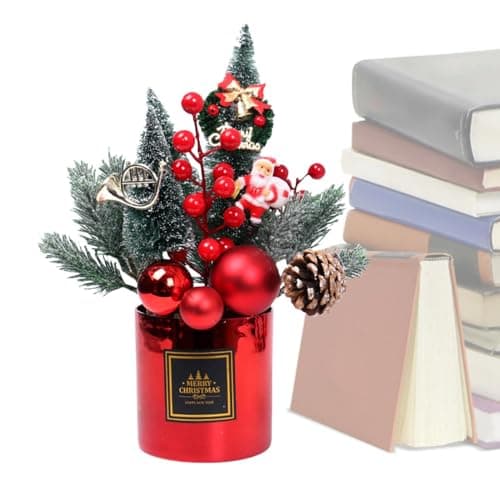 Image of 30cm Christmas Flowers Bouquet - Christmas Artificial Potted Arrangement, Christmas Artificial Flowers In Vase, Christmas Artificial Flowers Bouquet, Red Artificial Flowers For Christmas Celebration