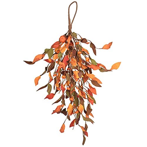 Image of WERTSWF Fall Leaves Teardrop Wreath,20inch Artificial Autumn Floral Swags with Pumpkin Berry for Fall Harvest Display
