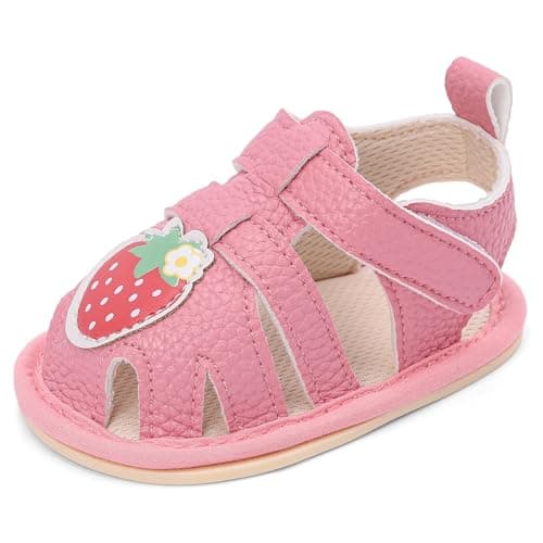 Image of MASOCIO Baby Shoes Sandals Girls Toddler First Walking Pre Walkers Summer Soft Sole Trainers Size 4 UK Child Infant 12-18 Months Pink