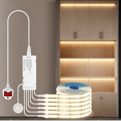 Image of RNPKZ COB LED Strip, 6 Roll 1M COB LED Strip Light, Cabinet Light COB Led Strip Lights with Dimmable Touch Control & Motion Control Sensor for Wardrobes Wine Cabinets Shelves Cupboard Kitchen Lighting