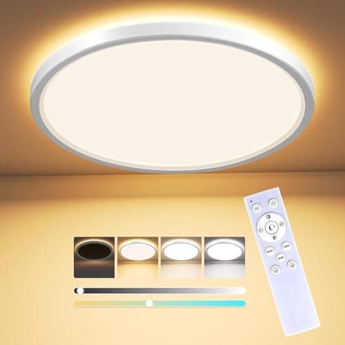 Image of Puvixber LED Ceiling Lights for Bedroom,24W 2800LM Dimmable Round Flush Ceiling Lights with Remote Control,1800K Night Light & 3000K-6500K Timer Memory Function for Bedroom Kitchen Living Room 29CM
