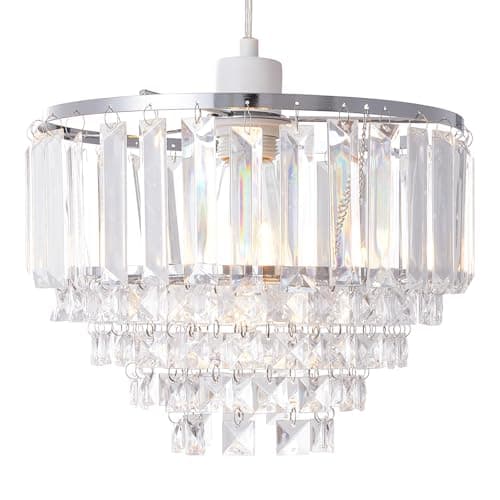 Image of SHINY STAR Crystal Easy-fit Pendant Lampshade,Modern Chrome Frame Ceiling Lightshades,Bevelled Crystal Acrylic Oblong Rods Beads Square-Cut Droplets 5 Tiers Chandelier 908