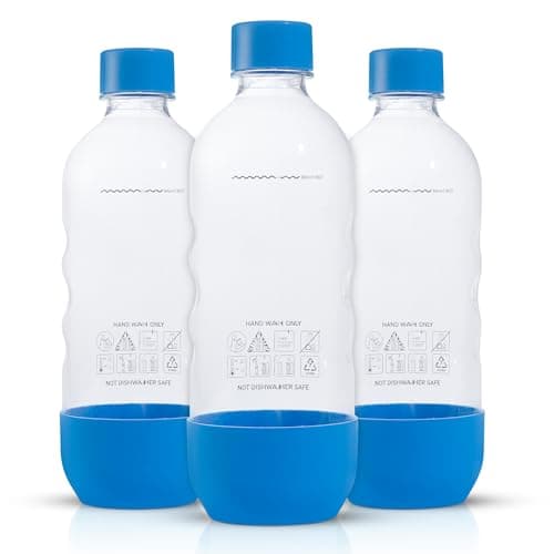 Image of Replacement Carbonating Sparkling Water Bottles for SodaStream - 1 Liter, BPA-Free & Leak-Proof (Compatible with Fizzi, One Touch, Jet, Source, Play, Genesis, Power Models) - 3-Pack (Blue)