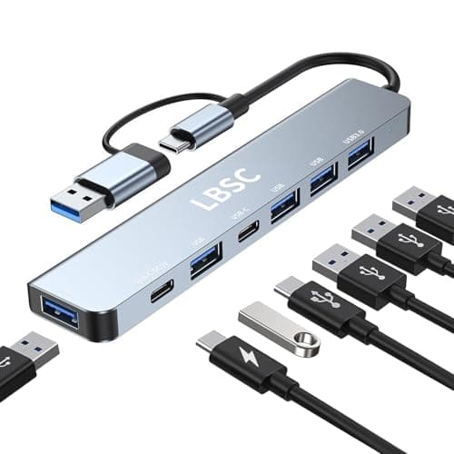 Image of USB C Hub, 7 in 1 USB Splitter Multiport Adapter, Usb Hub For Laptop,MacBook,PS5/PS4, Switch, Printer, USB Fan, Flash Drive (A+C 7 in 1)