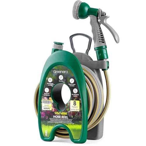 Image of Garden Hose Reel 12M, 39ft Compact Hosepipe with 8-Pattern Water Spray Gun, Adjustable Nozzles, Portable Compact Hosepipe Mini Garden Hose Pipe Reel for Gardens, Patio Balconies