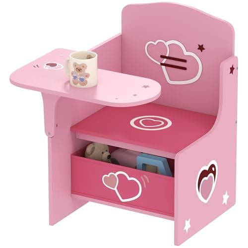Image of AIYAPLAY Kids Table and Chair Set, Children Desk and Chair with Storage Bins, 2 in 1 Toddler Desk for Playing, Reading, Painting, Activity Table Set for Ages 3-5, Pink