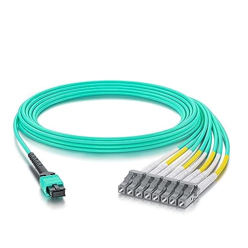 Image of 10Gtek Fiber Optic Cable Patch Cord - MPO to 8X LC Fanout Jumper Cable, OM3 MMF 8-core Fiber, Application for QSFP+ Transceiver, 1-Meter(3.3-ft)