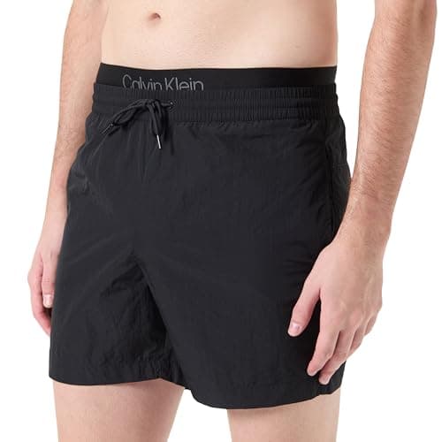 Image of Calvin Klein Men’s Medium Double Waistband Swim Shorts, Black (Pvh Black), XL