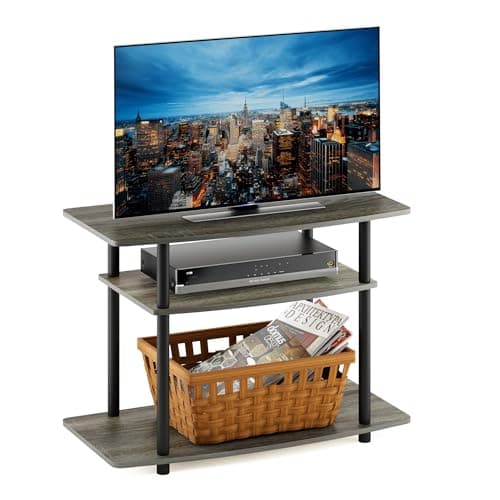 Image of Furinno TURN-N-TUBE TV Stand, 3-Tier No Tools Entertainment Center, TV Console for TV up to 32 Inch, for Living Room, Bedroom, French Oak