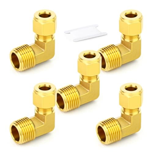 Image of ERGAOBOY 5Pcs Brass Compression Tube Pipe Fitting, 8MM Tube OD X 1/8" BSP Thread 90 Degree Elbow Male Compression Union Connector