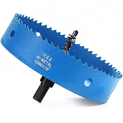 Image of 150mm Hole Saw Blue, 30mm Bi-Metal Cutting Depth HSS M42 Vent Hole Cutter for Boards Soft Metal Sheet Drywall Plastic Wood