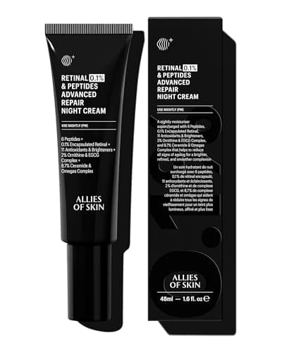 Image of Allies of Skin Retinal 0.1% Peptides Repair Night Cream with Patented 0.1% Encapsulated Retinal, 6 Peptides, 2% Ornithine & EGCG Complex, 8.7% Ceramides & Omegas Complex