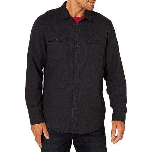 Image of Amazon Essentials Men's Slim-Fit Long-Sleeve 2-Pocket Flannel Shirts, Black, XXL