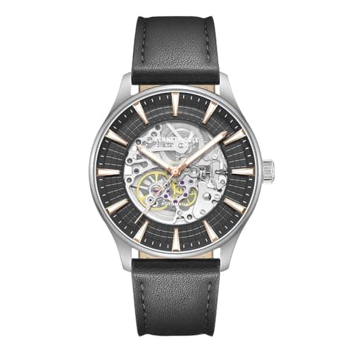 Image of Kenneth Cole New York Luxury Watch for Men, Automatic Movement, Water Resistant, Sophisticated & Sleek Design, Black - Black Leather Strap