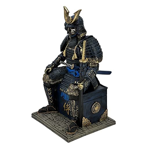 Image of MAUNDEN Medieval Ancient Samurai Undead Warrior Resin Statue Ornament Figurine Craft for Home Living Room Porch Decoration Office Desk Desktop Table Arrangement Gift (Blue Glod)