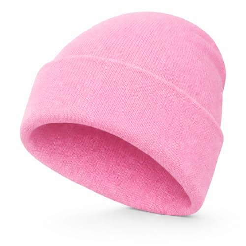 Image of WS UK Kids Beanie Hat - Unisex Slouch Winter Woolly Turn Up Knitted (Light Pink)