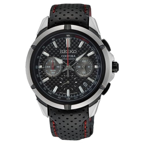 Image of SEIKO Coutura Black Chronograph Leather Watch SSB437, Black